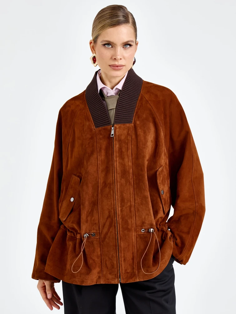 Женская замшевая куртка оверсайз премиум класса 3115з, виски, размер 48, артикул 92440-6