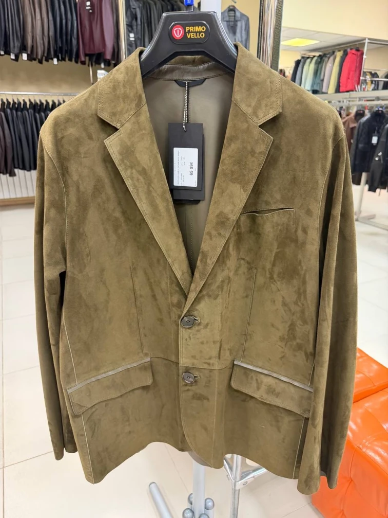 Мужской замшевый пиджак премиум класса 566з, хаки, размер 50, артикул 29880-0