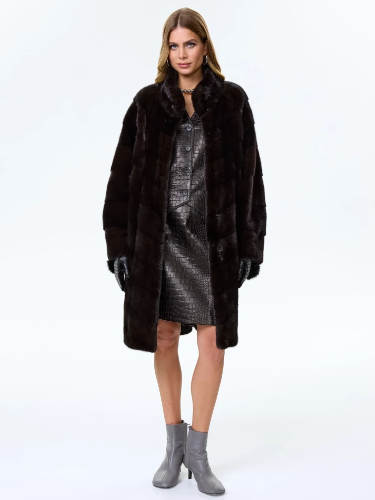 Норковая женская шуба с воротником стойка София(в), коричневая, размер 50, артикул 34060-4