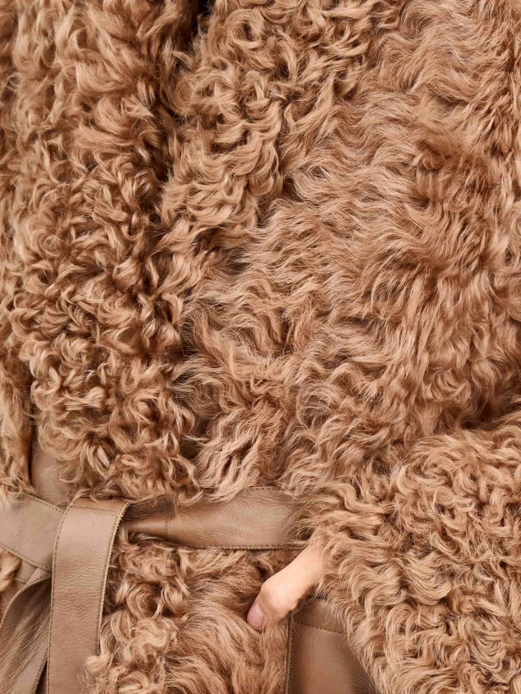 Длинная дубленка из натуральной овчины тиградо для женщин премиум класса 2020, светло-коричневая, размер 42, артикул 62470-2