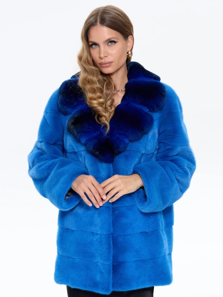 Голубая норковая шуба с шиншилой 2А, размер 54, артикул 65460-6
