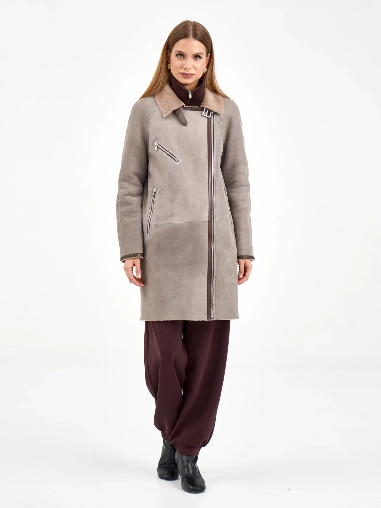 Серая женская дубленка косуха 2069, размер 46, артикул 64940-0