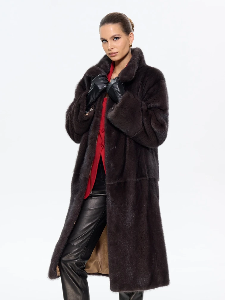 Длинная женcкая шуба  из меха норки Москвичка -1756, черная, размер 48, артикул 65450-7