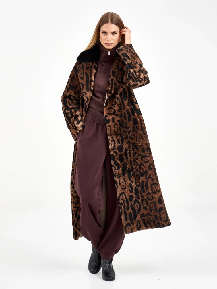 Длинная женская дубленка с норкой 2083, бежевая, размер 44, артикул 65010-6