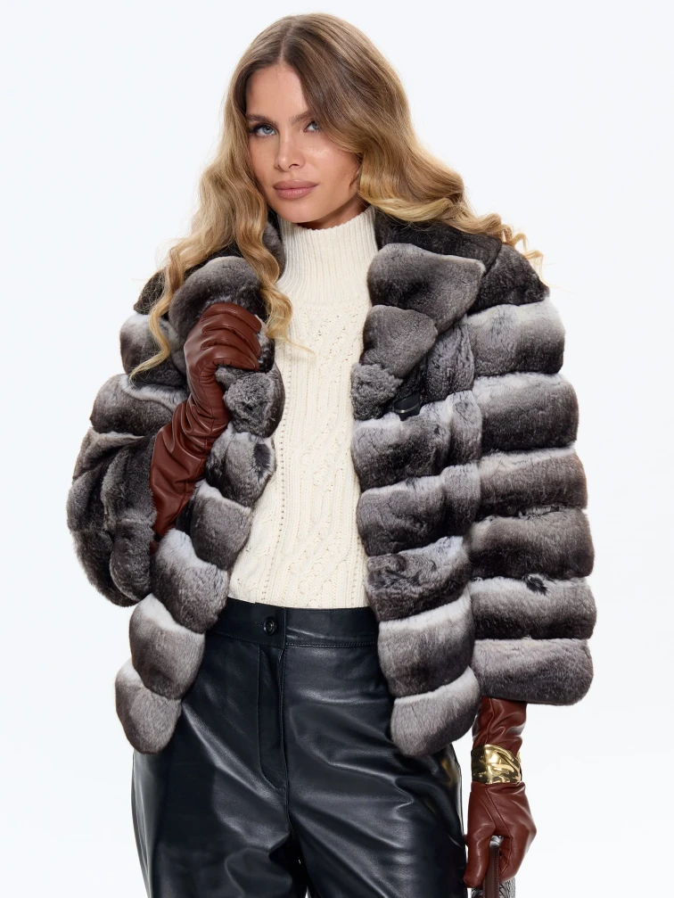 Короткая женская шуба из меха шиншилы MANAKAS QWN, черно-белая, размер 42, артикул 34310-6