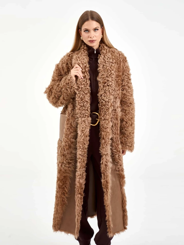 Длинная дубленка из натуральной овчины тиградо для женщин премиум класса 2020, светло-коричневая, размер 42, артикул 62470-6
