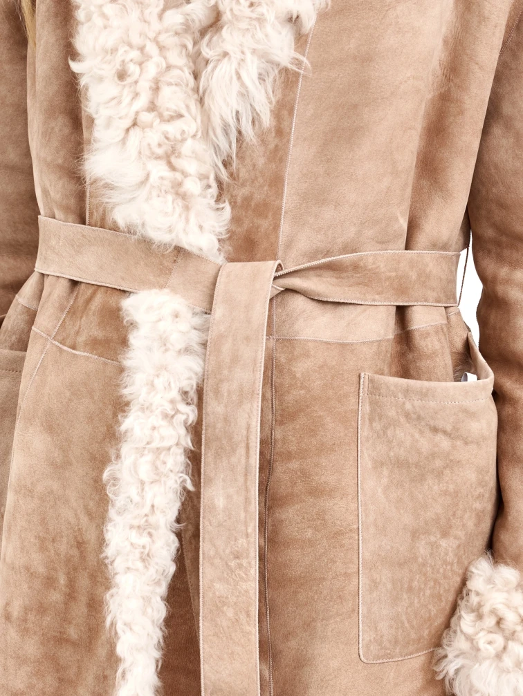 Короткая женская дубленка из тиградо 2078, бежевая, размер 44, артикул 65270-3