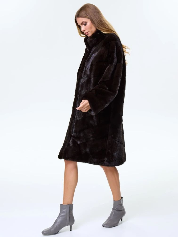 Норковая женская шуба с воротником стойка София(в), коричневая, размер 50, артикул 34060-2