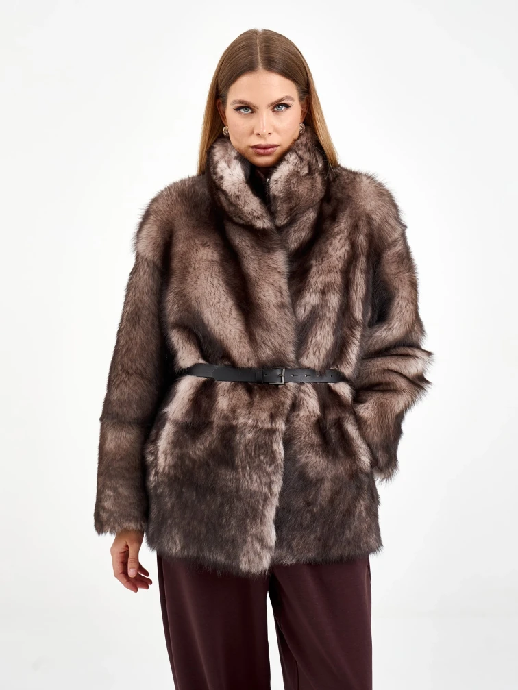 Короткая женская дубленка 2072, cерая, размер 42, артикул 64960-6