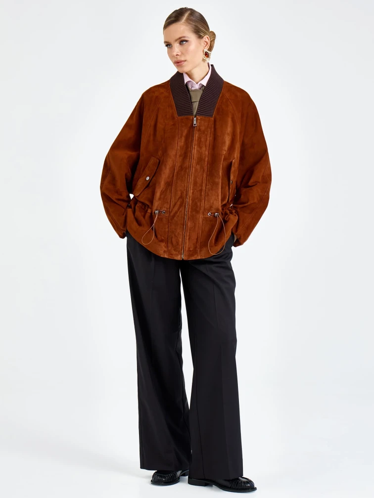 Женская замшевая куртка оверсайз премиум класса 3115з, виски, размер 48, артикул 92440-1