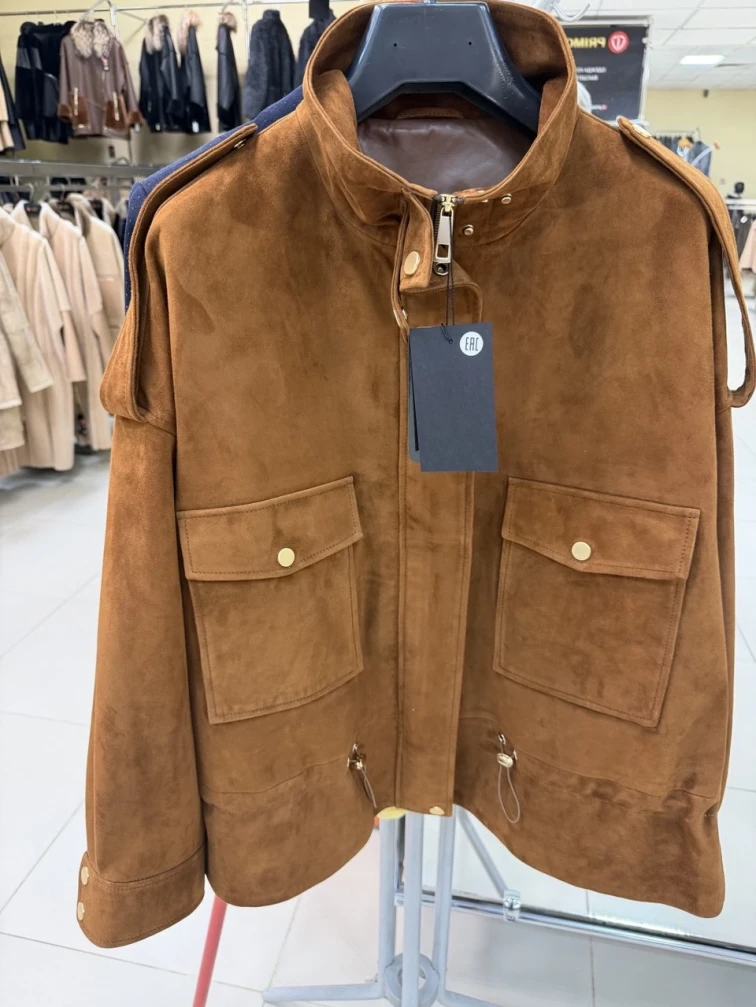 Замшевая женская куртка премиум класса 3101з, виски, размер 48, артикул 92420-0