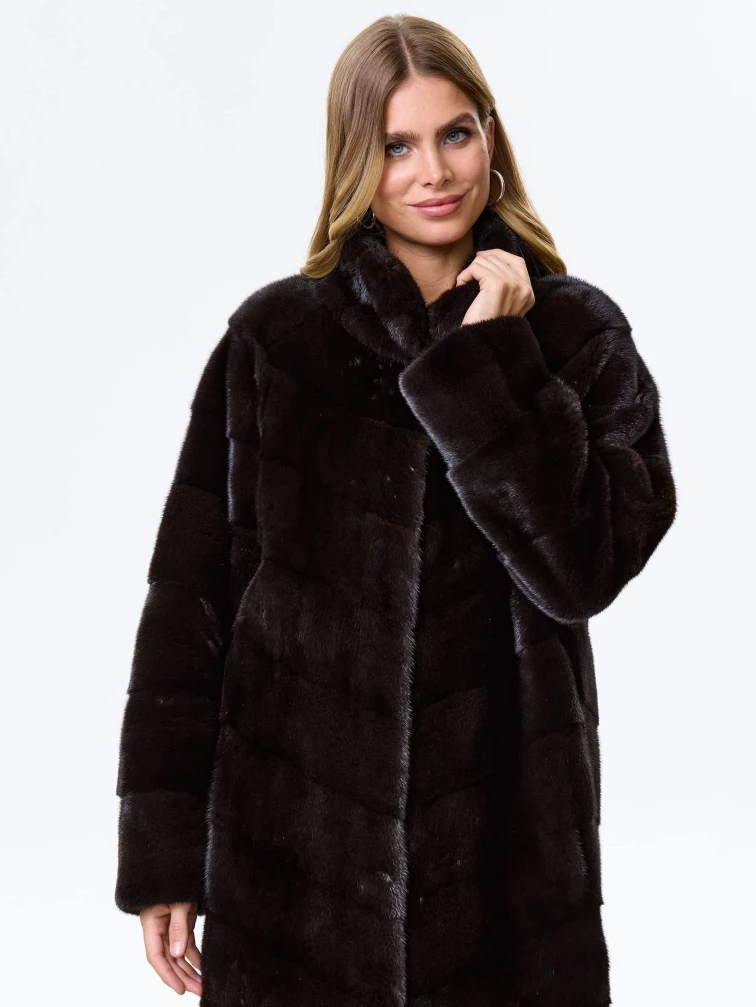 Норковая женская шуба с воротником стойка София(в), коричневая, размер 50, артикул 34060-6