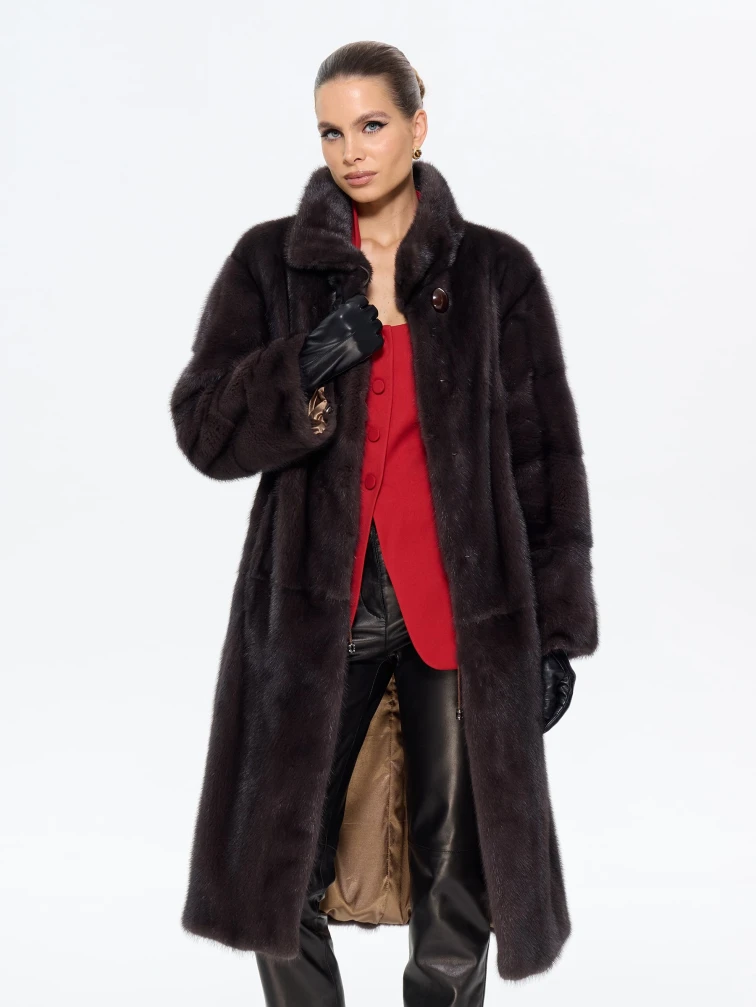 Длинная женcкая шуба  из меха норки Москвичка -1756, черная, размер 48, артикул 65450-0