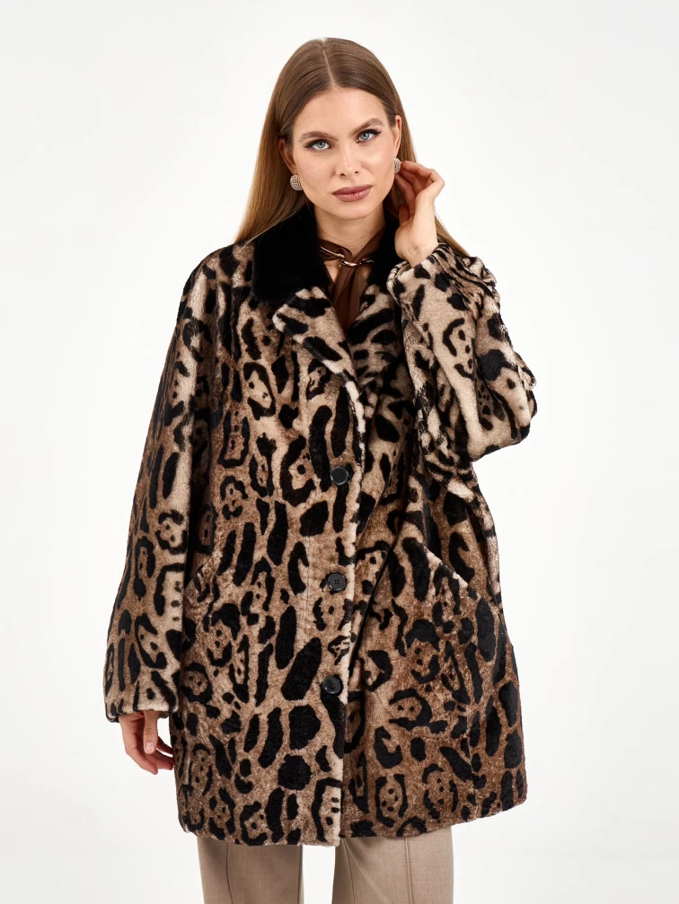 Короткая женская дубленка с норкой 2084, бежевая, размер 46, артикул 64970-7