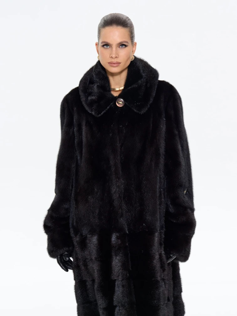 Шуба женская из меха норки с капюшоном М-102-1221, коричневая, размер 60, артикул 65430-0