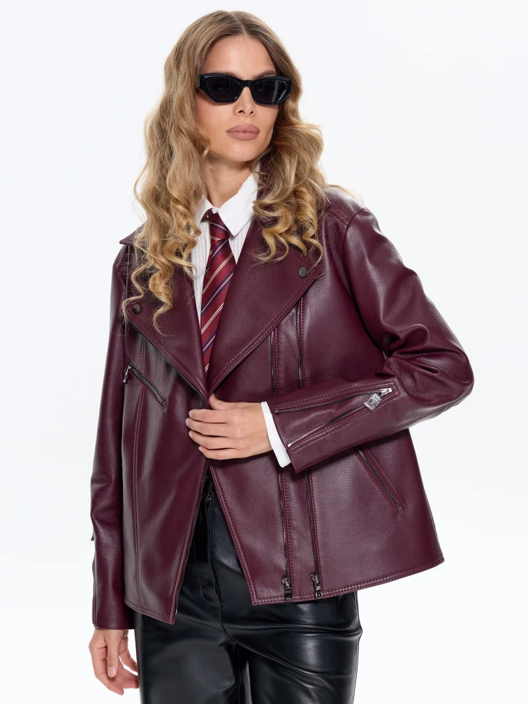 Бордовая кожаная женская куртка косуха 3047, размер 46, артикул 24770-0
