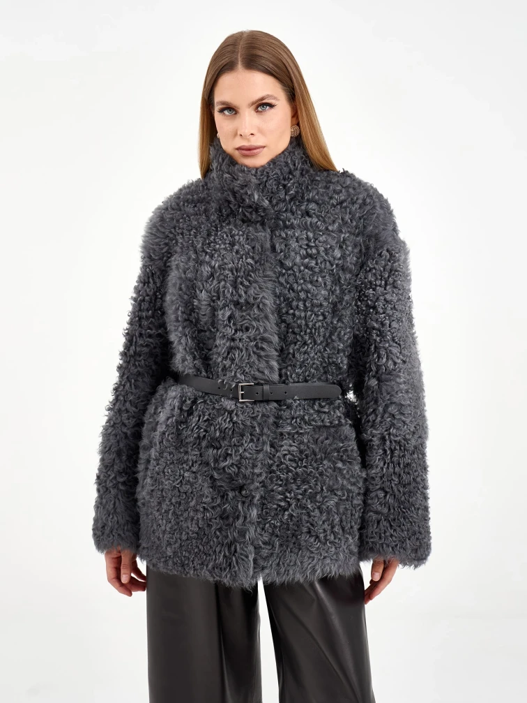 Короткая женская дубленка из тиградо 2072, серая, размер 44, артикул 65050-0