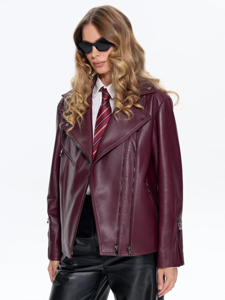 Бордовая кожаная женская куртка косуха 3047, размер 46, артикул 24770-3
