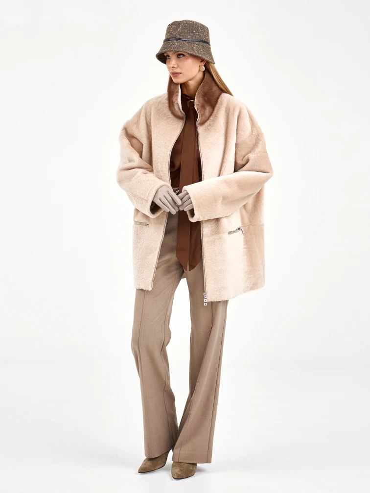 Белая дубленка из астрагана с норкой 59мех, размер 54, артикул 65130-1