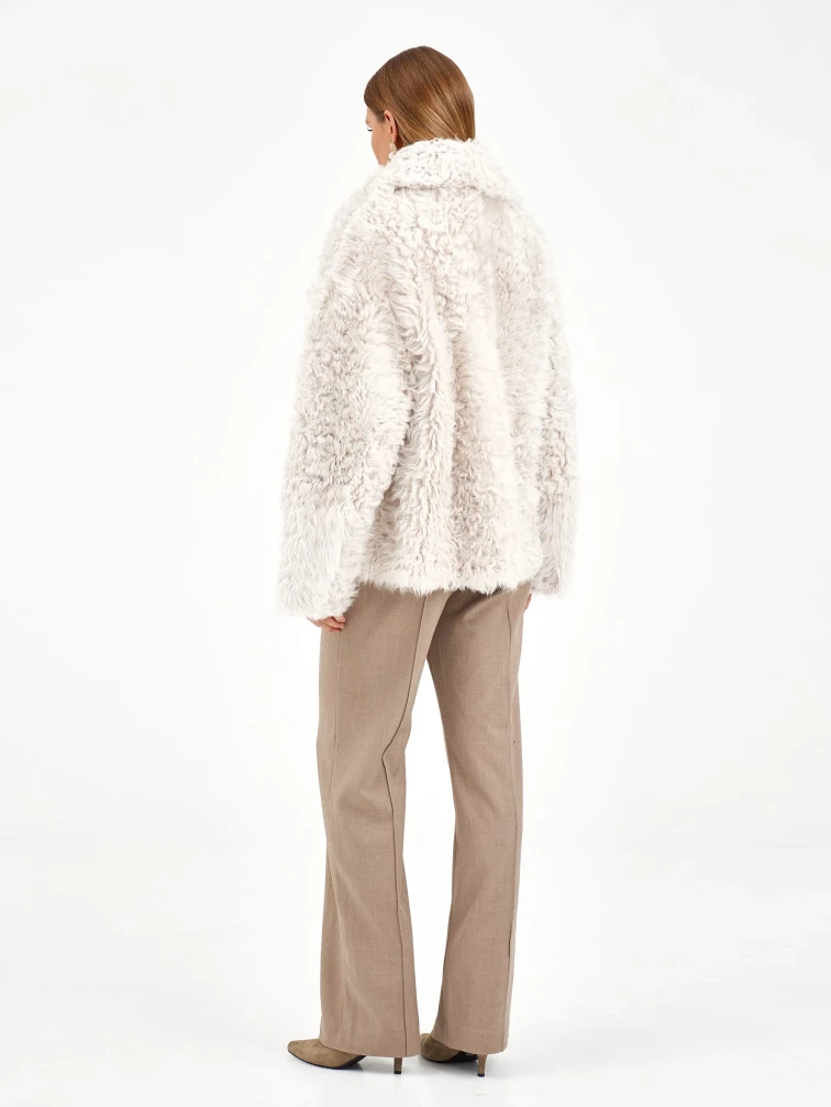 Короткая женская дубленка из тиградо 2081, белая, размер 42, артикул 65040-5