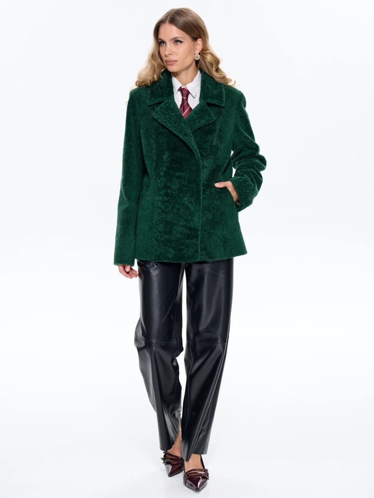 Зеленая дубленка из астрагана 58мех, размер 46, артикул 64760-6