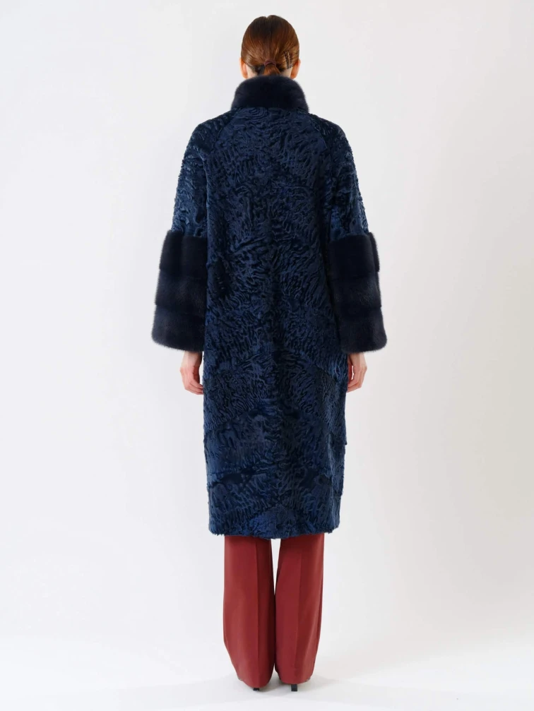 Женская шуба из меха каракуля с мехом норки 17101д(сн), синяя, размер 44, артикул 22580-3