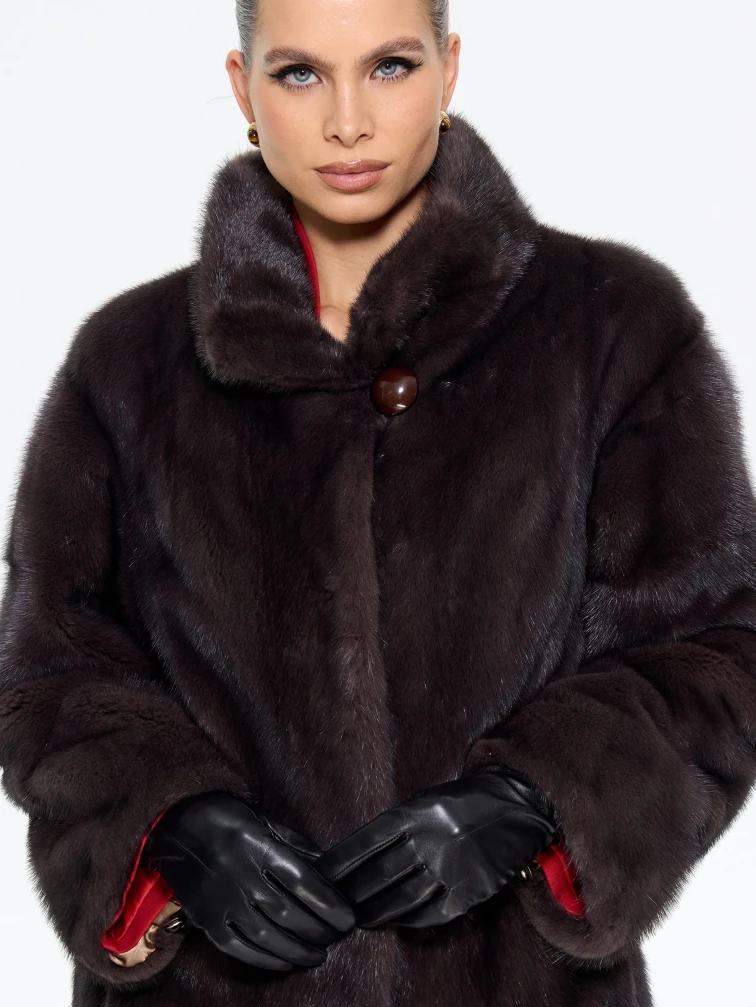 Длинная женcкая шуба  из меха норки Москвичка -1756, черная, размер 48, артикул 65450-3
