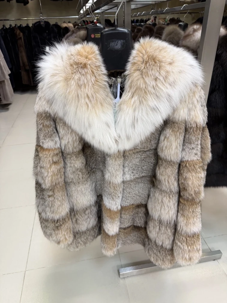 Женская шуба из меха рыси Л850-248, натуральный, размер 54, артикул 65530-0