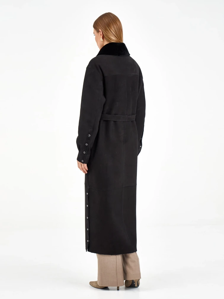 Длинная замшевая женская дубленка 2086, черная, размер 44, артикул 64980-5