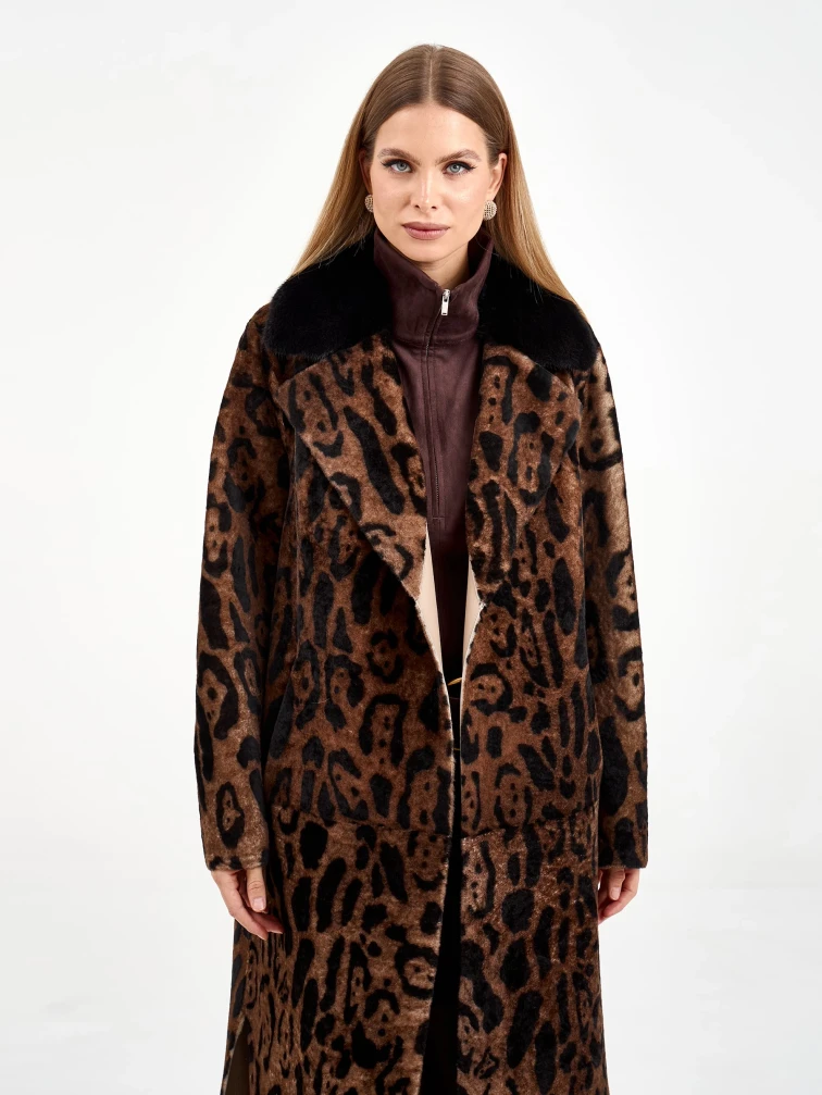 Длинная женская дубленка с норкой 2083, бежевая, размер 44, артикул 65010-7