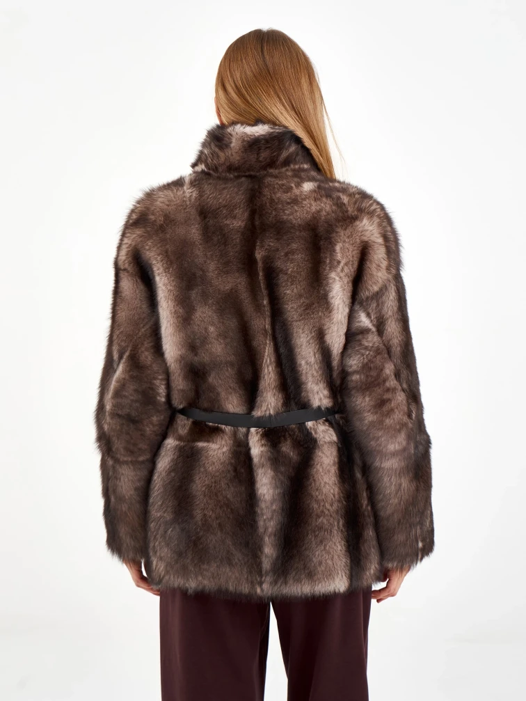 Короткая женская дубленка 2072, cерая, размер 42, артикул 64960-4