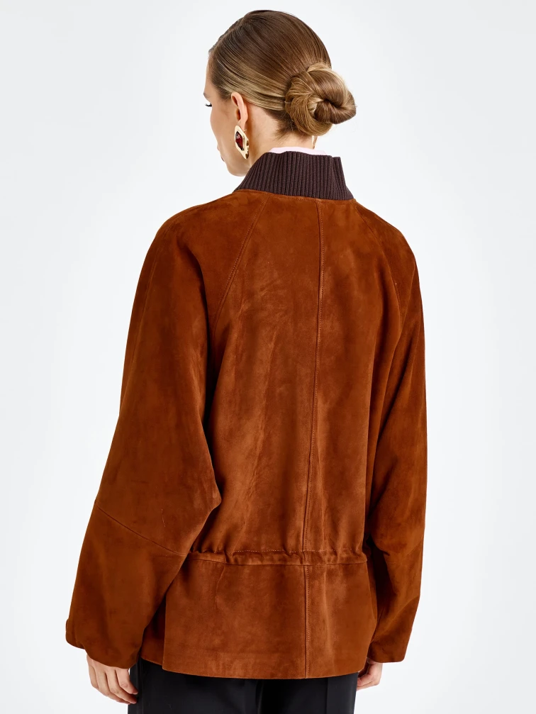 Женская замшевая куртка оверсайз премиум класса 3115з, виски, размер 48, артикул 92440-5