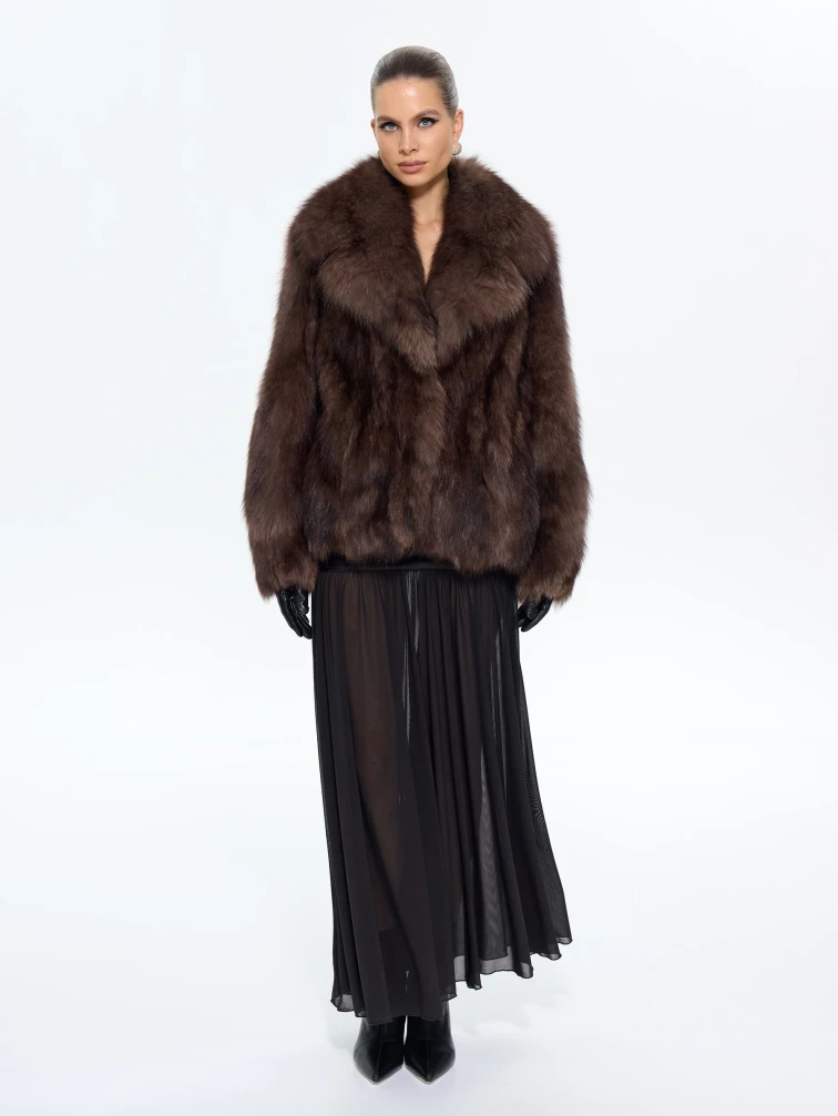 Женская короткая шуба из меха лисы М1010 - 24267, коричневая, размер 46, артикул 65350-7