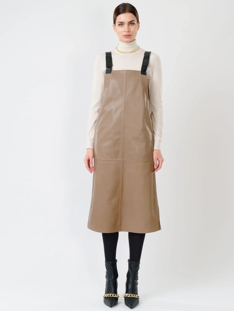 Кожаный сарафан 01, серо-коричневый, размер 44, артикул 85271-3