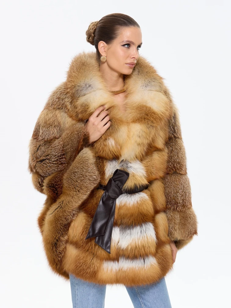 Женская короткая шуба из меха лисы М1010 - 340, рыжая, размер 48, артикул 65310-6