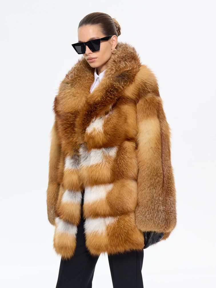 Женская короткая шуба из меха лисы Л1010 - 384, рыжая, размер 46, артикул 65290-7