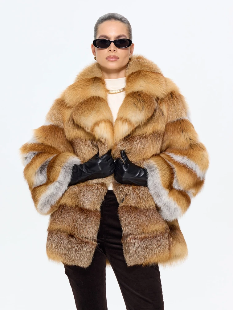 Женская короткая шуба из меха лисы М1010 - 313, рыжая, размер 48, артикул 65280-3