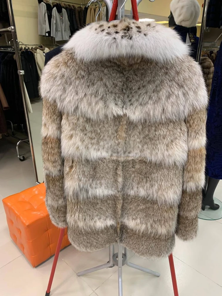 Женская шуба из меха рыси Л850, натуральный, размер 46, артикул 65340-1