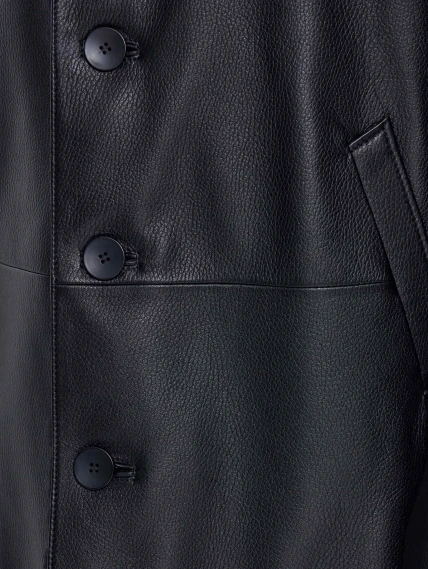 Зимняя кожаная куртка с норковым воротником для мужчин премиум класса 21/1мех, черная, размер 50, артикул 41170-3