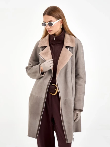 Серая женская дубленка косуха 2069, размер 46, артикул 64940-1