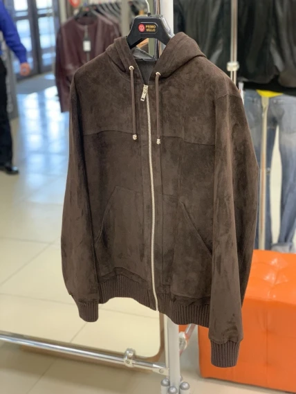 Коричневый замшевый мужской бомбер премиум класса 567з, размер 50, артикул 29890-0