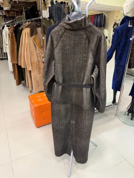 Длинная женская дубленка 2085, бежевая, размер 44, артикул 65000-1