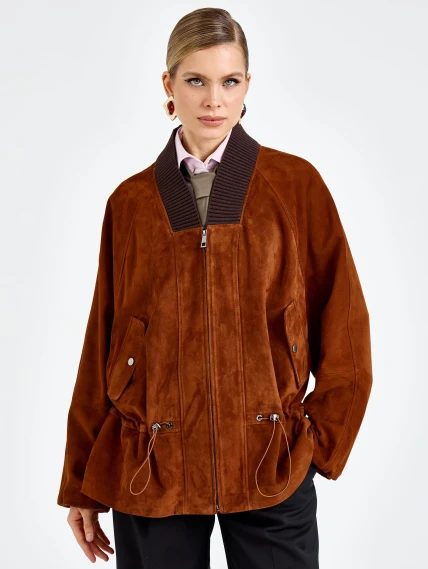 Женская замшевая куртка оверсайз премиум класса 3115з, виски, размер 48, артикул 92440-6