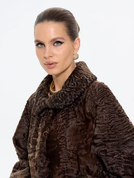Женская шуба из меха каракульчи Елизавета, коричневая, размер 56, артикул 65590-5