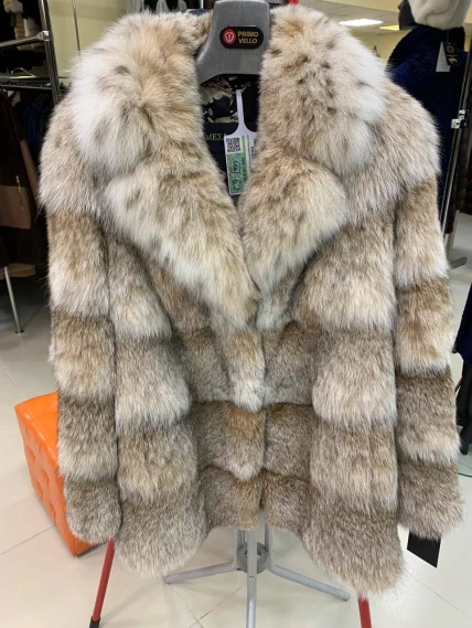 Женская шуба из меха рыси Л850, натуральный, размер 46, артикул 65340-0