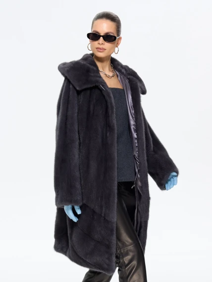 Женская норковая шуба с капюшоном М-101-9- 708, графитовая, размер 52, артикул 65370-7