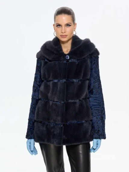 Женская шуба из меха норки София, синяя, размер 50, артикул 65580-0