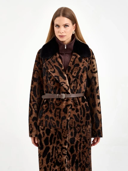 Длинная женская дубленка с норкой 2083, бежевая, размер 44, артикул 65010-0