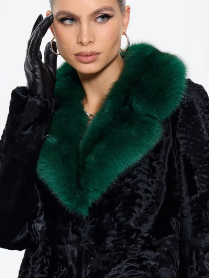 Короткая женская шуба из меха каракульчи Ирэн, черная, размер 48, артикул 65550-3