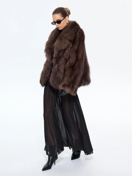 Женская короткая шуба из меха лисы М1010 - 24267, коричневая, размер 46, артикул 65350-1